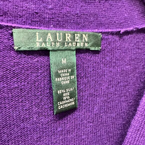 Lauren Ralph Lauren Sweater Womens Medium Purple Silk Cashmere V-Neck Pullover - Picture 2 of 5
